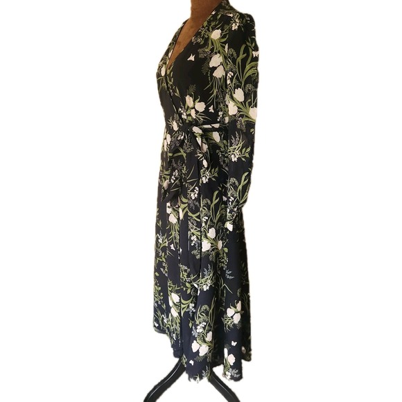 Reformation Dress Wrap Black Floral Susanna ‎ Anastasia Long Sleeve Size S - Picture 4 of 8